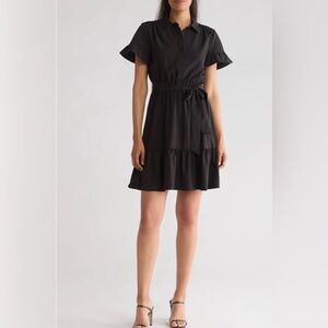 DKNY Black Mini Dress with Ruffle Hem